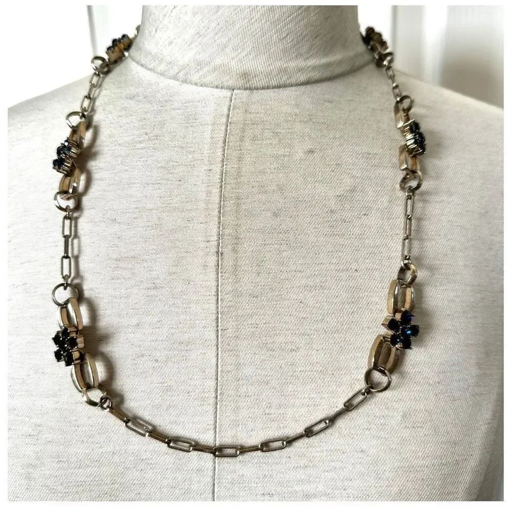 Ann Taylor gold tone and blue rhinestone necklace